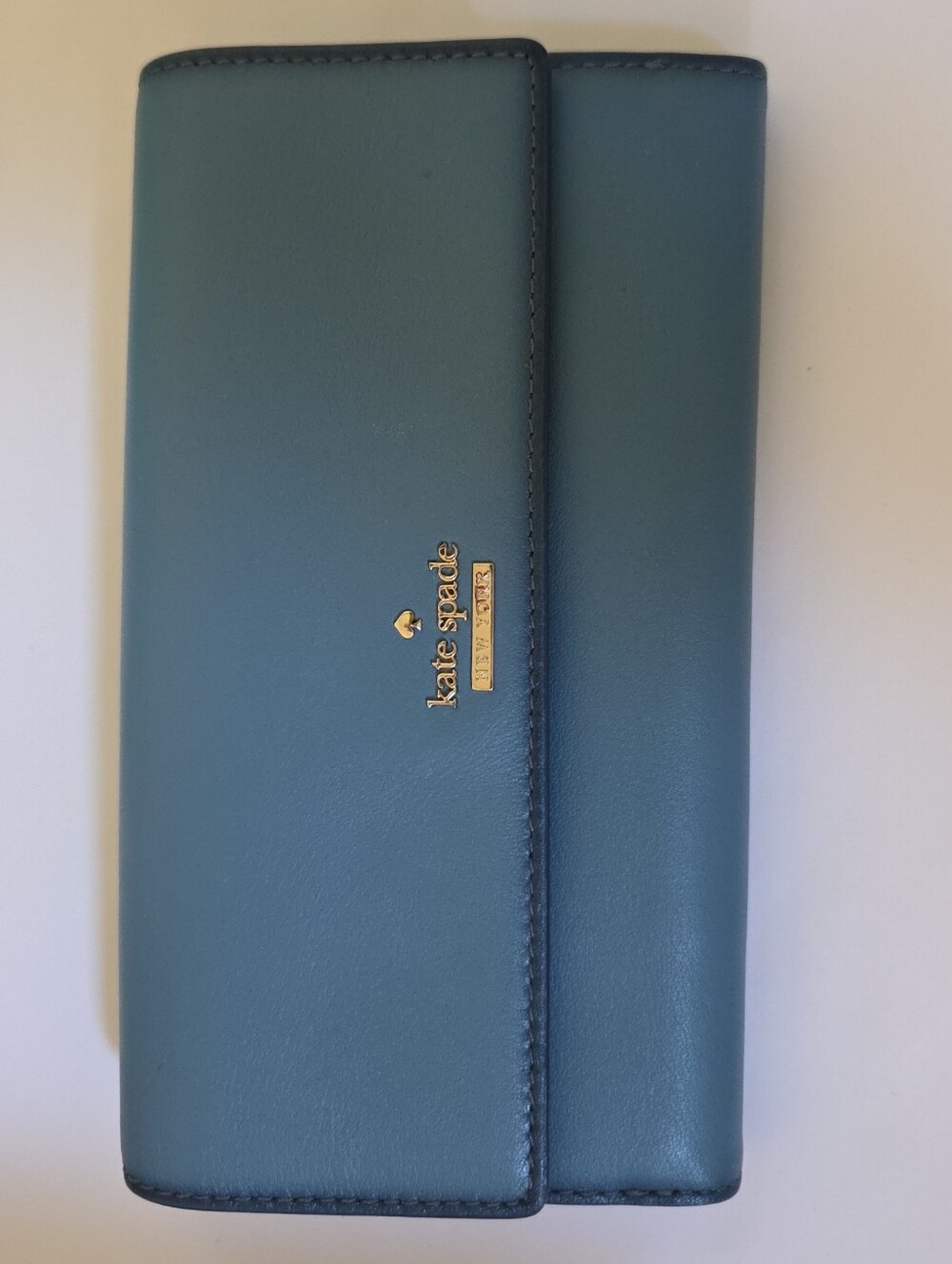 kate spade teal leather continental wallet with gold logo
